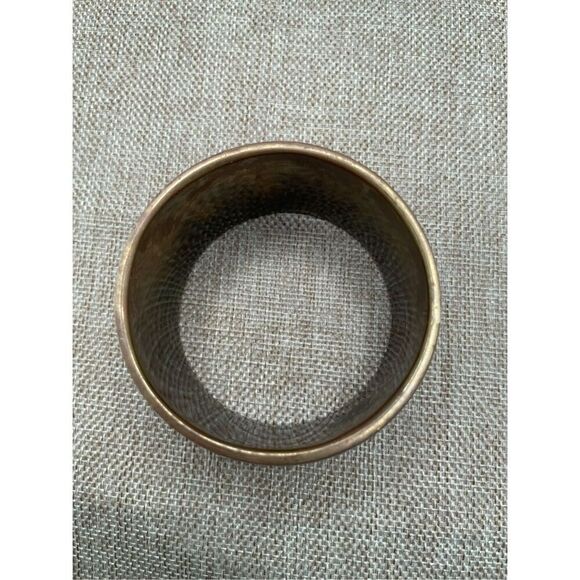 Vintage Brass & Wood Bangle Bracelet Brown Retro Jewelry Wide Cuff - Picture 4 of 8